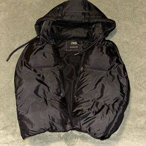 Zara Black Puffer Jacket with Hood size small